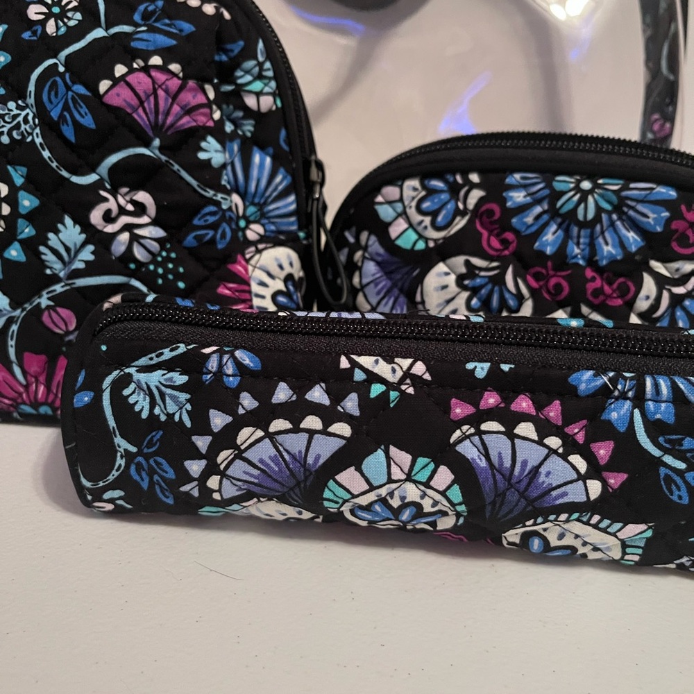 Vera Bradley Quilted Cosmetic Pouch Trio in Black, Purple & Blue - Picture 3 of 5
